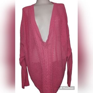 Lane Bryant V Neck Sweater Coral Cable Knit 26/28 Pullover